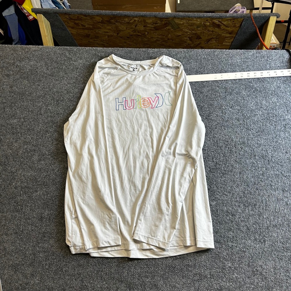 Hurley Rash Guard Mens XL White Rainbow Logo Long Sleeve Athletic Surf Shirt